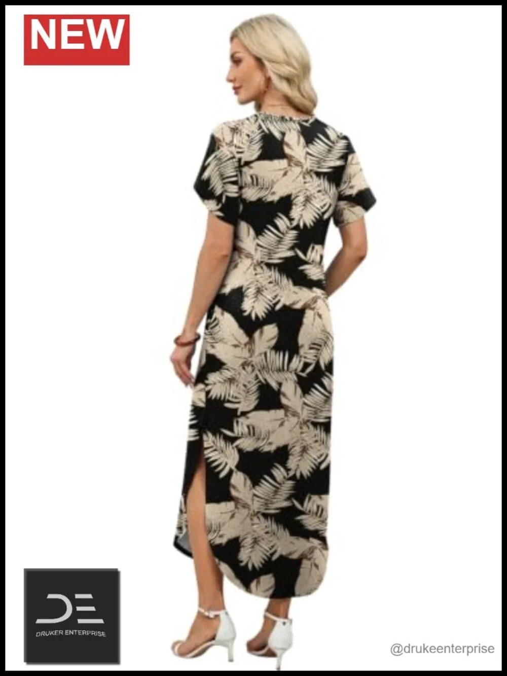 Short Sleeve V Neck Maxi Sundress with Pockets and Side Slit